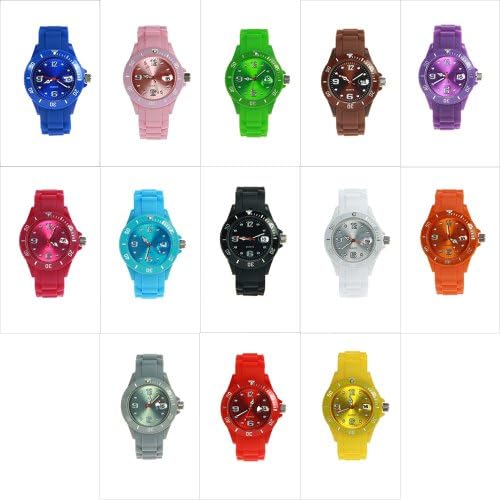13 x MEGA SET - Silicone Watches " Black - White - Red - Brown - Gray - Purple - Orange - Green - Yellow - Dark Blue - Light Blue - Pink - Dark Pink " - Men / Women / Kids / Unisex Silikone Collection Round Silicon Watches