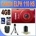 Canon PowerShot ELPH 110 HS 16.1 MP CMOS Digital Camera (Red) W/4GB SDHC Memory + Shock Proof Case w/Strap + Mini Tripod + Accessory Saver Bundle!