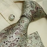 H5031 NEW Designer Bird Brown Stripes 100% Jacquard Woven Silk Tie Hanky Mens Necktie and Cuff Links Blue Flower Ties Cufflinks and Handkerchiefs Set