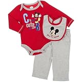 Disney Baby-boys Infant Creeper Pant and Mickey Bib Set with Front Snap Closure