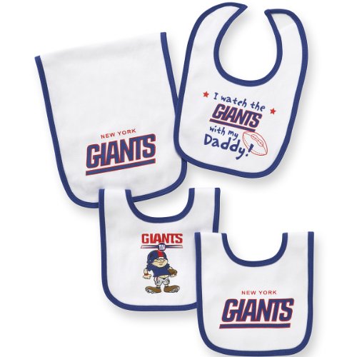 NFL Infant/Toddler Boys' New York Giants 4-Piece Bib and Burp Set (Team Color, One Size)