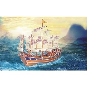 Ancient Sailboat Colored 3D Woodcraft Construction Kit