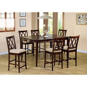 7 PCs Cherry Finish Wood Counter Height Dining Table and Barstool Set by AtHomeMart