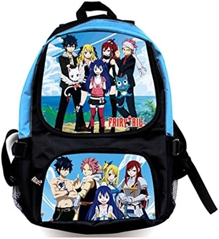 Fairy Tail Animation Shoulders Bag Preppy Style Cartoon Backpack Students Schoolbag (Blue)