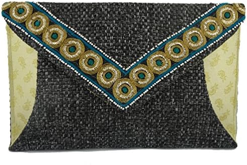 Wedding Clutch Jute Purse Women's Purse Wallet Envelope Jacquard Fabric Pouch Metallic Thread Work Handmade Purses