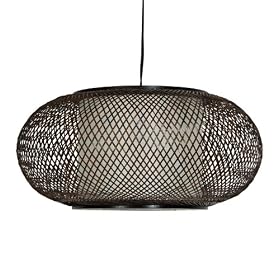 Unique Inexpensive Ceiling Light Fixture Alternative - 15" Kata Japanese Style Hanging Ceiling Lantern - Walnut