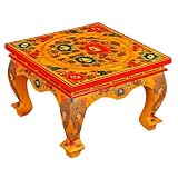 EXP Handmade Asian Furniture - 20" Yellow Tibetan Accent / Coffee Table With Sacred Elephant Design