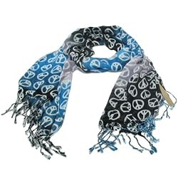 Peace Sign Summer Light Scarf Shawl Wrap Tricolor Black with Multi Colors