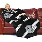 NFL Oakland Raiders Adult Comfy Throw, Officially Licensed Blanket with Sleeves "Stripes" Design