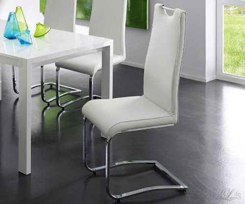 Freischwinger Lydia Weiss Napalon Leder Chrom Esszimmerstuhl