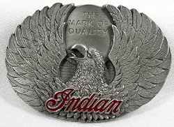 Indian Eagle Mark of Quality Enamel Motorcycle Pewter Belt Buckle