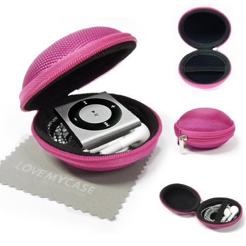 LOVE MY CASE / PINK textured Fabric MP3 Player hard Case, cover, shell - Clamshell Style with Zip Enclosure, designed Inner Pocket, Durable Exterior Apple iPod Shuffle 2nd / 3rd / 4th Generation with Love my Case Cleaning cloth