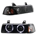 92-98 BMW E36 323 325 4DR SEDAN HALO PROJECTOR HEADLIGHTS BLACK