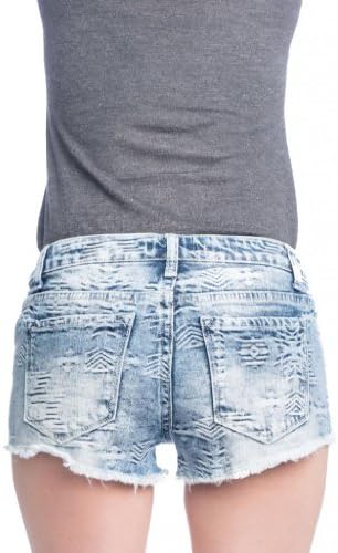 Clio Couture Women's Embossed Jacquard Denim Shorts M Blue