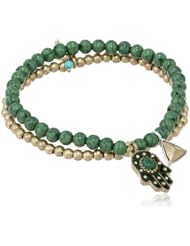 NINE WEST VINTAGE AMERICA "Royal Charmer" Gold and Green Combo Stretch Bracelet, 2.3"