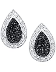 Black Diamond and Diamond Teardrop Stud Earrings 1ctw