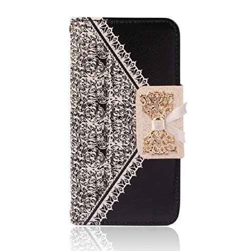 iPhone 6s Plus Case, Towallmark Fresh Cute Flip [Wallet Faux Leather] Case Cover (Black)