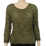 OLIVE GREEN LONG SLEEVE STRETCH POPCORN BLOUSE SHIRT
