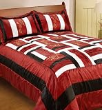Double 3Pcs Luxury Red Patchwork Quilted Embroidered Bedspread Comforter Set Size 200cm x 240cm, PEMBROKE
