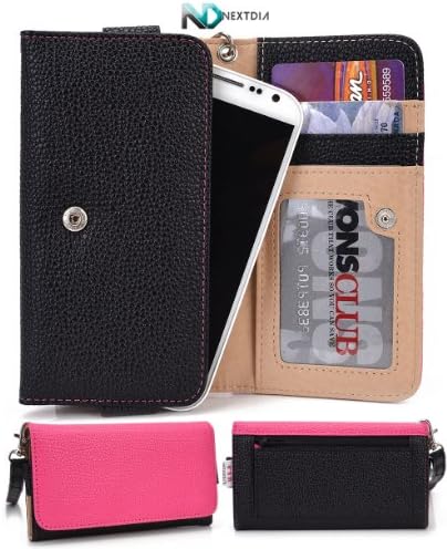 Sony Xperia Ion LT28AT [Black/ Magenta] Universal Travel Clutch Purse / Cell Phone Case Cover and a Complimentary Complimentary NextDia ™ Velcro Cable Wrap