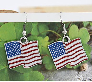 Tanonbuy @@Silver Plated Alloy USA Flag Pattern Earrings