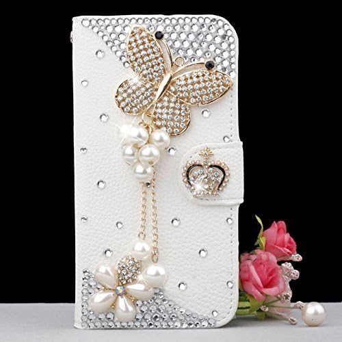 Bestgoods® 3D Bling Crystal Rhinestone PU Leather Flip Folio Case Cover Skin Protector with Magnetic Closure for Huawei Ascend G750 - Butterfly Design