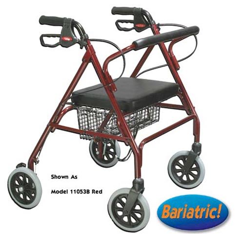 Heavy Duty Bariatric Rollator Walker with Large Padded Seat Red