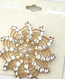 Hrclip036 Genuine Gold Plated with Simulated Pearl Sparkling Crystals and Rhinestone Loaded Brooch Pin for Women and Teens