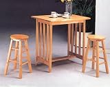 3pc Mission Style All Natural Finish Wood Breakfast Table Stools Set