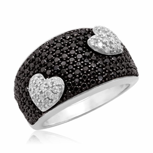 10k White Gold Black and White Diamond Hearts Tag Ring (1 1 4 cttw - I-J Color - I3 Clarity)
