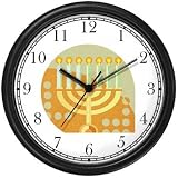 Menorah No.2 Judaica Jewish Theme Wall Clock by WatchBuddy Timepieces (Black Frame)