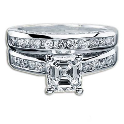 IDEAL ASSCHER DIAMOND 2.01 CT H VS2 BRIDAL RING SET