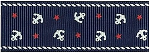 3/8 Inch Fashion Sailor Sea Anchor Pattern Rib Ribbon Printing Ribbon- 25 Yards Per Roll (More Colors) Wedding Party Holiday Supplies