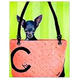 Blue Chihuahua Painting in a Haute Couture Purse Bag Handbag 11x14 Fine Art Print