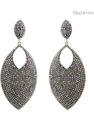 Couturechics 14k Gold and 925 Sterling Silver 4.63 Ct Natural Diamond Pave Marquise Design Dangle Earrings Handmade Vintage Jewelry