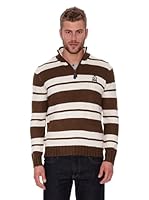 CLK Jersey Stripes Half Zipper (Marrón / Blanco)