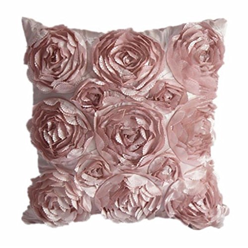 Juanshi Set of 2 Piece Decorative Rose Throw Pillow Cover Cushion Case Color Pink
