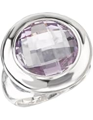 925 Sterling Silver High-Polish Finish Faceted Round Pink Quartz Ring- Sizes 6-8