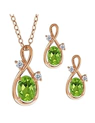 1.88 Ct Oval Green Peridot Gold Plated Sterling Silver Pendant Earrings Set