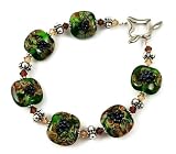 Sterling Silver, Lampwork Glass and Crystal Bracelet Wine Country Amber