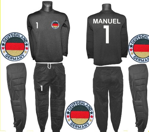 Deutschland Torwart Trikot mit langer Hose “Modell T220”-gesticktes Trikot Wappen-Ihr Wunschname+Wunschzahl inclusive-Größen: 128-134-140-146-152-158-S-M (S)