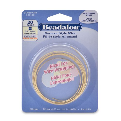 Beadalon Square Non-Tarnish Brass 20-Gauge Fancy Wire, 2-Meters