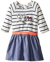 Girls Applique Elasticized   Waistline Cotton/Polyester/Knit Striped Print  Dress