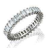 Certified 18k White Gold Emerald Cut Diamond Eternity Band Ring Size 6.5 (F-G, VS, 2.15 carat)