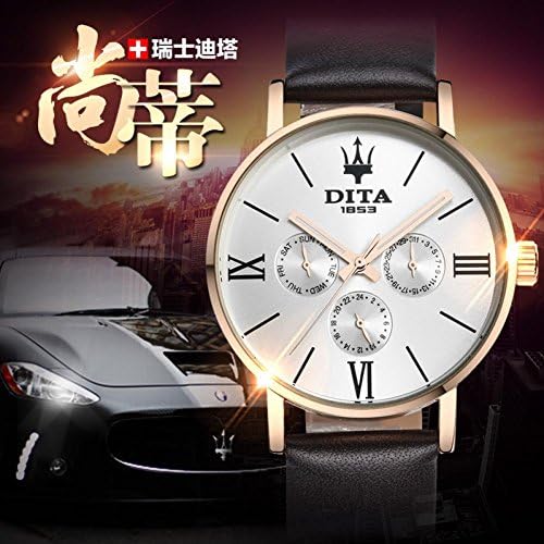 Pretty Birdy Men'S Watch Dita Genuine Luminous Fashion Quartz Watch Waterproof Belt, Non Mechanical Watchcolor:Sd009 Classic Black Rose Gold