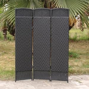 Kaven Outdoor/Indoor Woven Resin 3 Panel Privacy Screen Room Divider - Black - CDI-137SN3 BLACK
