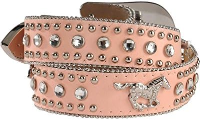 Nocona Girls' Rhinestone Running Horse Concho Leather Belt Pink 24