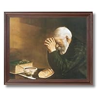 Framed Cherry Daily Bread Man Praying At Dinner Table Grace Religious Pictures Art Print