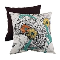 Pillow Perfect Decorative Floral Sketches Square Toss Pillow, Orange/Green