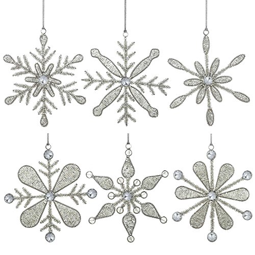 Set of 6 Handmade Snowflake Iron and Glass Pendant Christmas Ornaments, 6 Inches Set of 6 Handmade Snowflake Iron and Glass Pendant Christmas Ornaments, 6 Inches